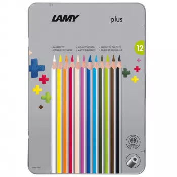 LAMY plus trikampio formos spalvoti pieštukai, 12 vienetų metalinėje dėžutėje - ergonomiški, matiniai, atsparūs lūžimui 1222009