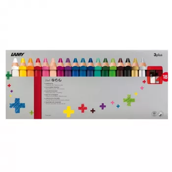 LAMY 3-in-1 spalvoti pieštukai 3plus, 18 dalių rinkinys kartoninėje dėžutėje – akvarelė, vaško kreidelė ir spalvotas pieštukas viename 1223549