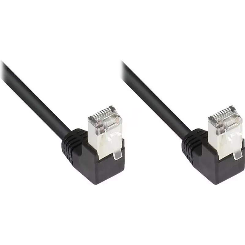 Good Connections Cat 5e F/UTP tinklo kabelis, 3m, juodas, 90° kampu žemyn nukreipti RJ45 jungtys 805S-030WI