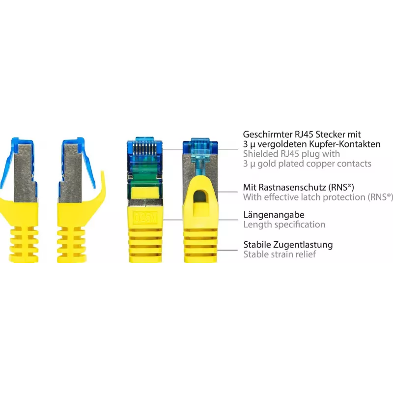 Good Connections RNS® Cat. 6A S/FTP tinklo kabelis su apsauginiu fiksatoriumi, be halogenų, geltonas, 20 m 8060-H200Y