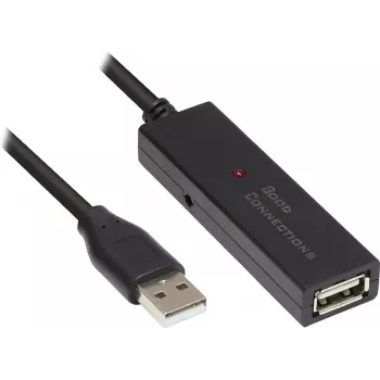 Good Connections aktyvus USB 2.0 prailginimo kabelis, Type-A vyriškas į Type-A moterišką, varinis, juodas, 15m (GC-M0133)