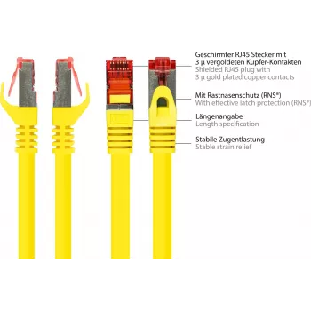 GoodConnections RNS® Cat. 6 S/FTP tinklo kabelis su apsauginiu fiksatoriumi, PiMF, PVC, 250 MHz, geltonas, 25 m 8060-250Y