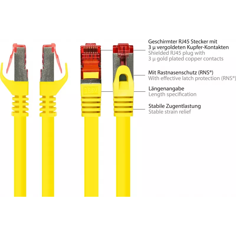 GoodConnections RNS® Cat. 6 S/FTP tinklo kabelis su apsauginiu fiksatoriumi, PiMF, PVC, 250 MHz, geltonas, 25 m 8060-250Y
