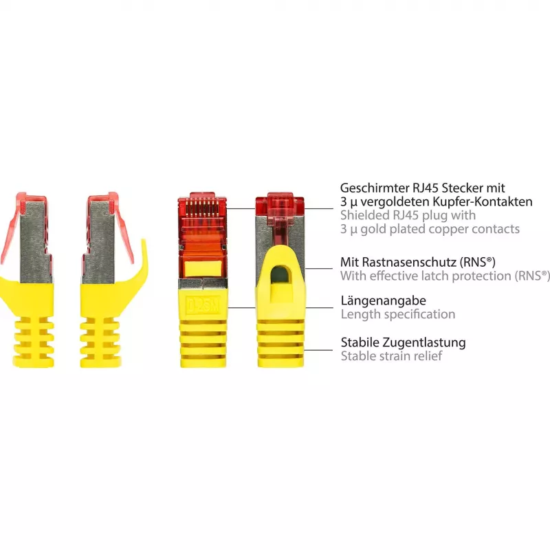 GoodConnections RNS® Cat. 6 S/FTP tinklo kabelis su apsauginiu fiksatoriumi, PiMF, PVC, 250 MHz, geltonas, 25 m 8060-250Y