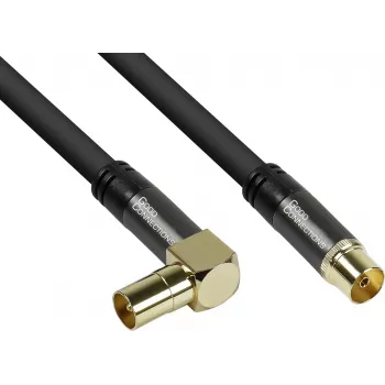 GoodConnections SmartFLEX SAT antenos kabelis 7,5 m – kampuotas IEC koaksialinis kištukas į lizdą, auksuoti kontaktai, keturgubas ekranavimas, 120 dB, juodas (GC-M2076)