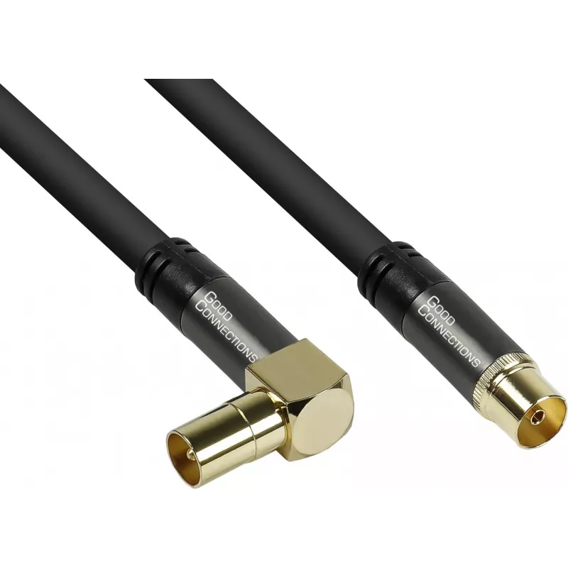 GoodConnections SmartFLEX SAT antenos kabelis 7,5 m – kampuotas IEC koaksialinis kištukas į lizdą, auksuoti kontaktai, keturgubas ekranavimas, 120 dB, juodas (GC-M2076)