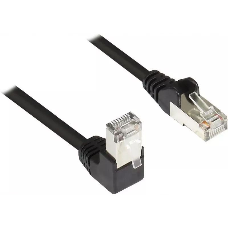 GoodConnections Cat. 5e F/UTP tinklo kabelis, 2m, juodas, 90° į tiesų RJ45 805S-020EWI