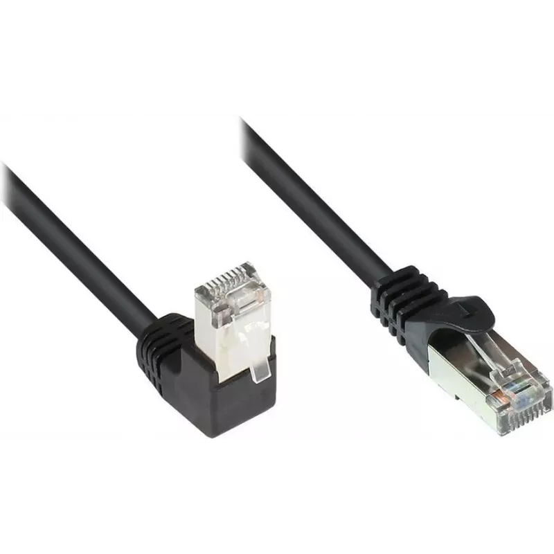 GoodConnections Cat. 5e F/UTP tinklo kabelis, 2m, juodas, 90° į tiesų RJ45 805S-020EWI