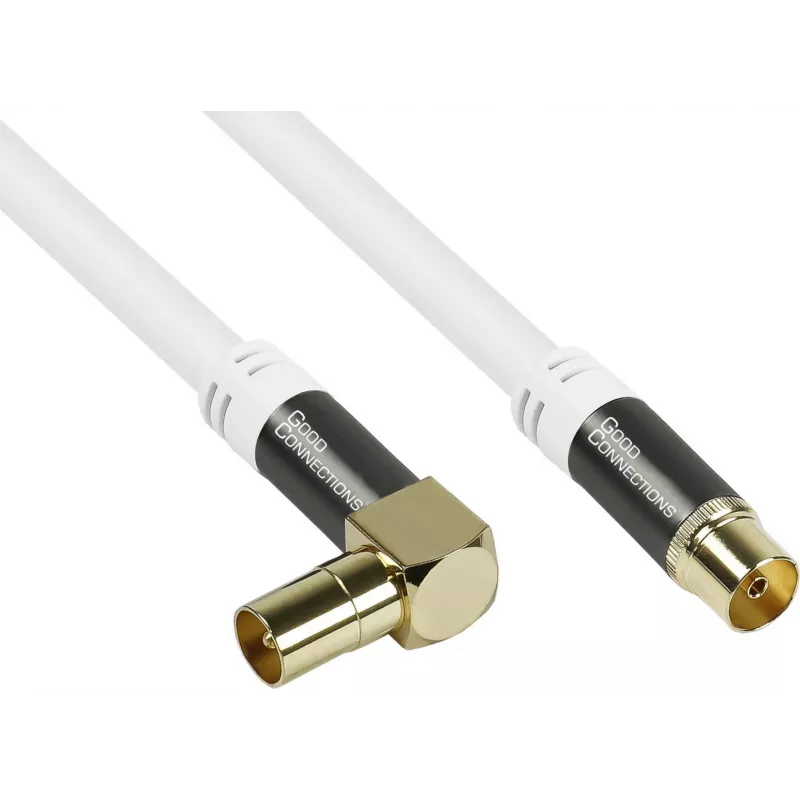 Good Connections GC-M2070 SmartFLEX TV kampinis antenos kabelis - 30 m - IEC koaksialinis kištukas kampinis į lizdą - keturgubai ekranuotas 120dB 75 Ohm - auksuoti kontaktai - baltas