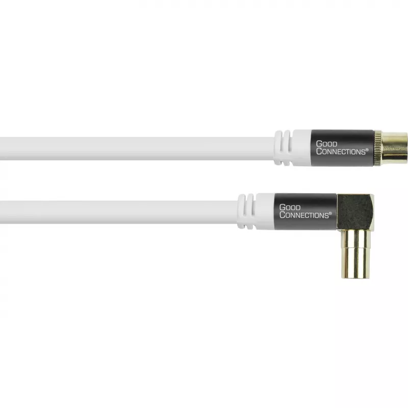 Good Connections GC-M2070 SmartFLEX TV kampinis antenos kabelis - 30 m - IEC koaksialinis kištukas kampinis į lizdą - keturgubai ekranuotas 120dB 75 Ohm - auksuoti kontaktai - baltas