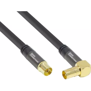 GoodConnections SAT antenos kabelis SmartFLEX, kampuotas IEC/Coax tėvinis į moterišką, auksuotas, keturgubai ekranuotas, 120 dB, juodas, 10 m (GC-M2077)