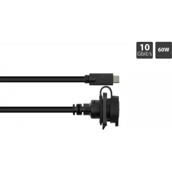 GoodConnections S1 Industrial USB-C kabelis, USB 3.2 Gen 2, 10 Gbps, M16 skydinis montavimas, IP65/67, 1 m, juodas (IC01-16U3102-010)