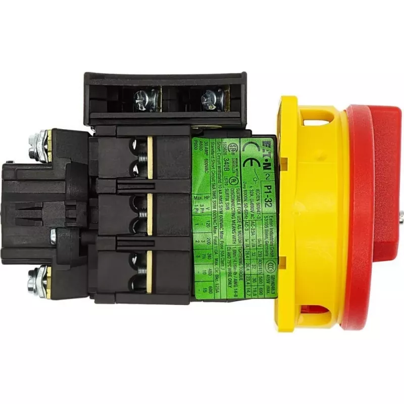 EATON P1-32/EA/SVB/HI11 pagrindinis jungiklis, 3 polių, 32 A, skydinis montavimas, raudonas/geltonas 072567