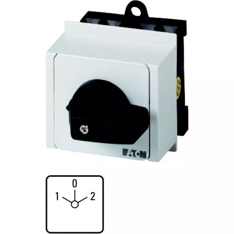 Eaton T0-3-8212/IVS 3 polių ON-OFF rotacinis jungiklis, 20 A, 690 V, juoda rankenėlė, balta priekinė plokštė, IP65 079186