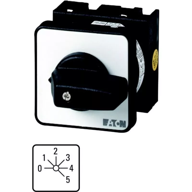 Eaton T0-3-8243/E kumštelinis jungiklis, 3 polių, 20 A, 690 V AC, juoda rankenėlė, balta priekinė plokštė 081565