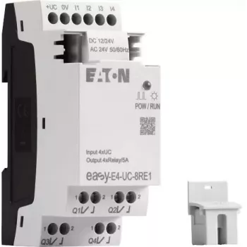 Eaton easyE4 valdymo relė EASY-E4-UC-8RE1, 8 įėjimai, 4 relių išėjimai, 12/24 V DC, 24 V AC, Ethernet, DIN bėgelis