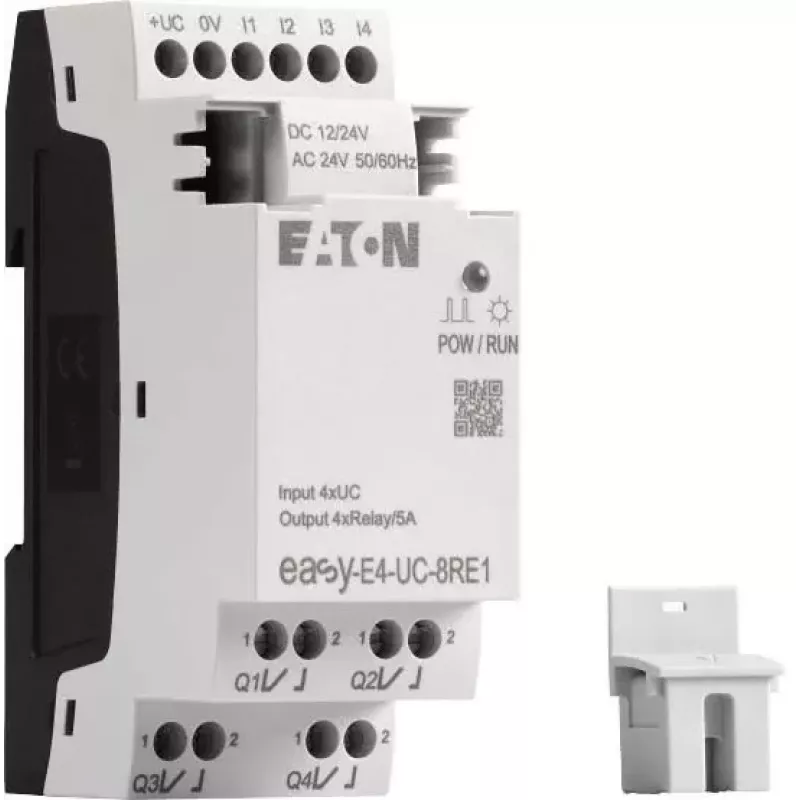 Eaton easyE4 valdymo relė EASY-E4-UC-8RE1, 8 įėjimai, 4 relių išėjimai, 12/24 V DC, 24 V AC, Ethernet, DIN bėgelis