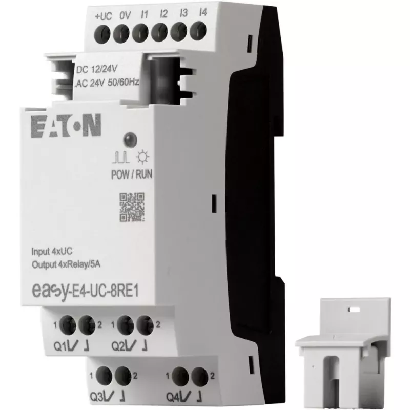 Eaton easyE4 valdymo relė EASY-E4-UC-8RE1, 8 įėjimai, 4 relių išėjimai, 12/24 V DC, 24 V AC, Ethernet, DIN bėgelis