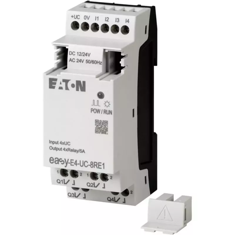 Eaton easyE4 valdymo relė EASY-E4-UC-8RE1, 8 įėjimai, 4 relių išėjimai, 12/24 V DC, 24 V AC, Ethernet, DIN bėgelis
