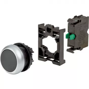 Eaton M22-D-S-K10-BVP mygtukas, plokščias, juodas, plastikinis priekinis žiedas, 1NO 110933