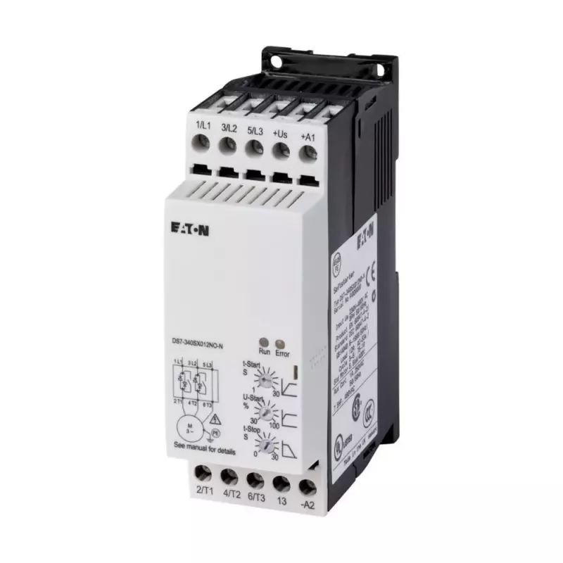Eaton DS7-340SX009N0-N švelnaus paleidimo starteris, 9 A, 4 kW, 200-460 V AC, 24 V AC/DC valdymas, pilkas 134910