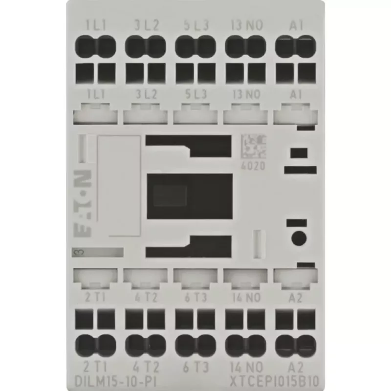Eaton DILM15-10(24VDC)-PI galios kontaktorius, 3 NO pagrindiniai kontaktai, 1 NO pagalbinis, 24 V DC ritė, 15 A AC-3, 7,5 kW 199253