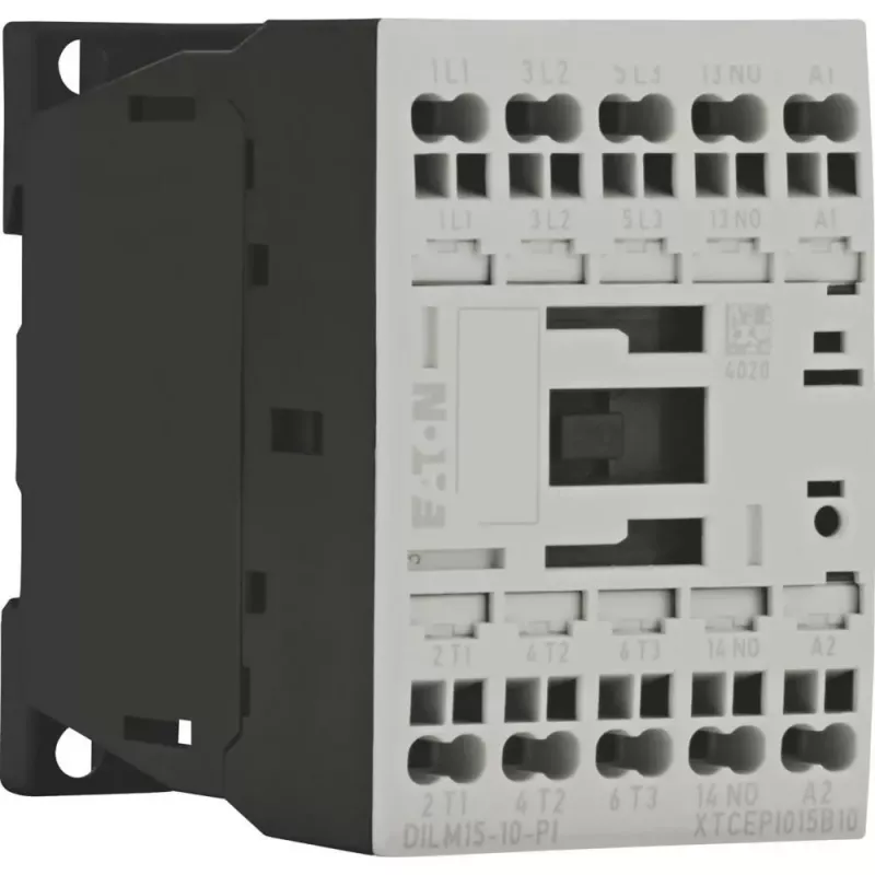 Eaton DILM15-10(24VDC)-PI galios kontaktorius, 3 NO pagrindiniai kontaktai, 1 NO pagalbinis, 24 V DC ritė, 15 A AC-3, 7,5 kW 199253