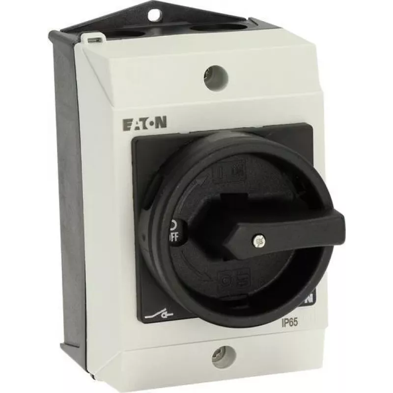 Eaton T0-1-102/I1/SVB-SW 2 polių pagrindinis jungiklis, 20 A, 690 V AC, juoda rankena, balta priekinė plokštė 207144