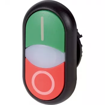 Eaton M22S-DDL-GR-X1/X0 apšviestas mygtuko aktuiatorius, momentinis, žalias lęšis, juodas plastikinis apvadas, 22,5 mm montavimas, IP66/IP67/IP69K 216701