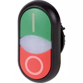 Eaton M22S-DDL-GR-X1/X0 apšviestas mygtuko aktuiatorius, momentinis, žalias lęšis, juodas plastikinis apvadas, 22,5 mm montavimas, IP66/IP67/IP69K 216701