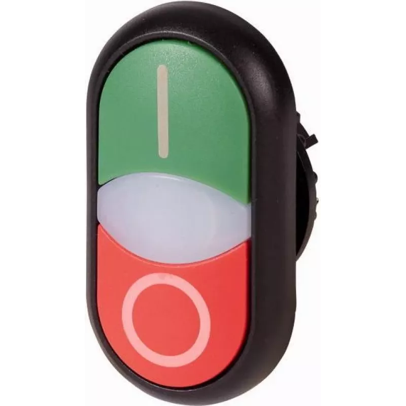 Eaton M22S-DDL-GR-X1/X0 apšviestas mygtuko aktuiatorius, momentinis, žalias lęšis, juodas plastikinis apvadas, 22,5 mm montavimas, IP66/IP67/IP69K 216701