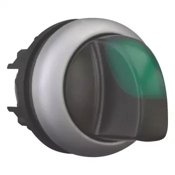 Eaton M22-WLK3-G 3 padėčių selektorinis jungiklis, fiksuojamas, žalia svirtis, titano spalvos apvadas, 22,5 mm 216837