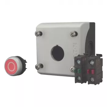 Eaton M22-D-R-X0/KC11/I Mygtuko pavara su kontaktų bloku, raudona, titano spalvos, plastikinė, IP66/IP67/IP69 216521