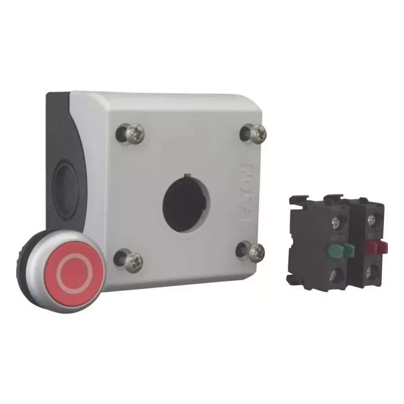 Eaton M22-D-R-X0/KC11/I Mygtuko pavara su kontaktų bloku, raudona, titano spalvos, plastikinė, IP66/IP67/IP69 216521