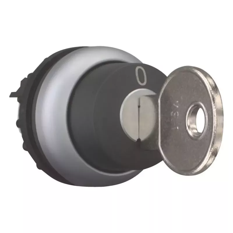 Eaton M22-WRS-A1 raktu valdomas perjungiklis, 2 padėčių, fiksuojamas, juodas, sidabrinis titaninis priekinis žiedas, 22,5 mm montavimas, IP66/IP67/IP69K 229092
