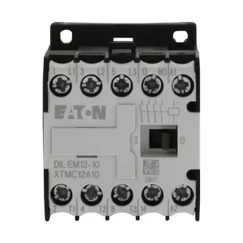 Eaton DILEM12-10 mini kontaktinė relė, 3 polių, 12 A, 230 V 50 Hz / 240 V 60 Hz ritė, 1 NO pagalbinis, IP20, juoda/balta 127075