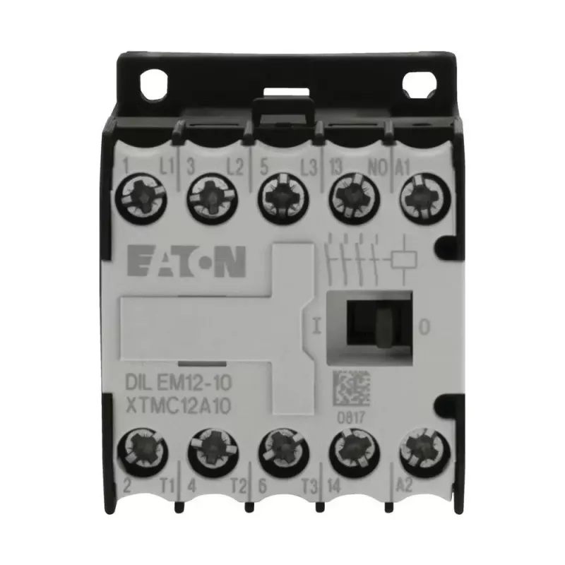 Eaton DILEM12-10 mini kontaktinė relė, 3 polių, 12 A, 230 V 50 Hz / 240 V 60 Hz ritė, 1 NO pagalbinis, IP20, juoda/balta 127075