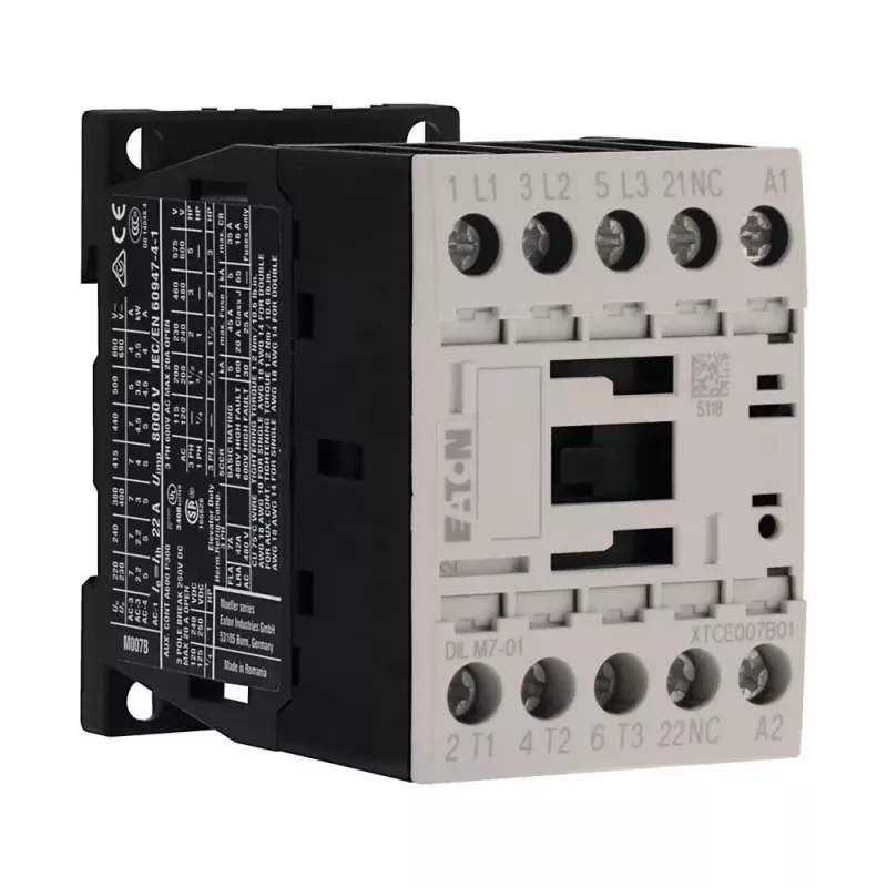 Eaton DILM7-01 kontaktoriuss, 3 polių, 7 A, 230 V AC 50 Hz / 240 V AC 60 Hz ritė, 1 NC pagalbinis kontaktas 276585