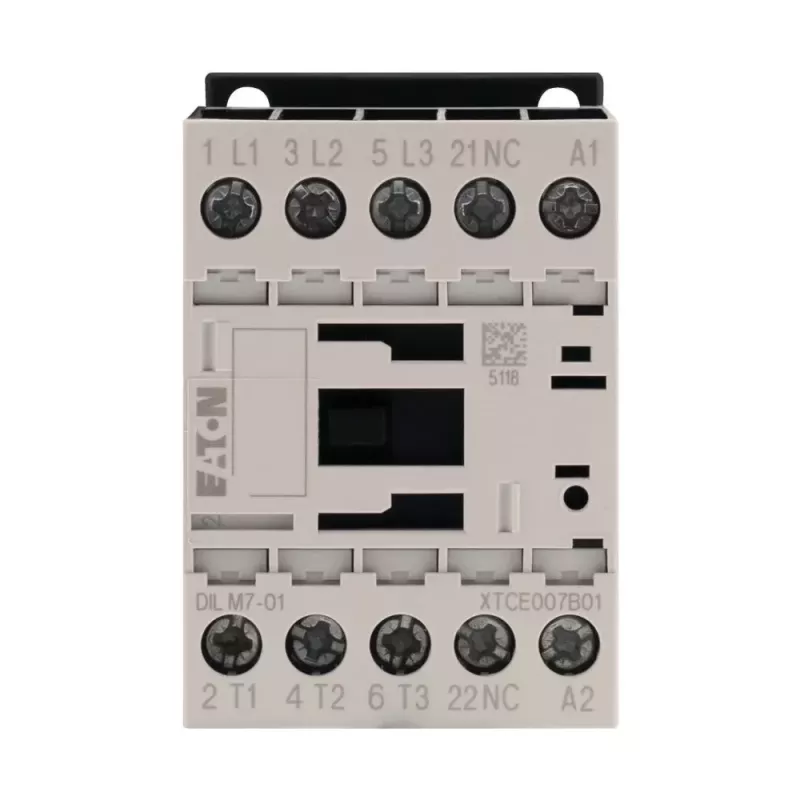 Eaton DILM7-01 kontaktoriuss, 3 polių, 7 A, 230 V AC 50 Hz / 240 V AC 60 Hz ritė, 1 NC pagalbinis kontaktas 276585