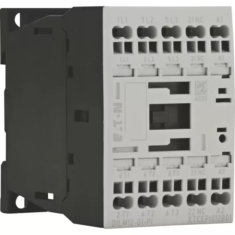 EATON DILM12-199244 3 polių galios kontaktorius, 12 A, 230 V 50 Hz / 240 V 60 Hz ritė, 1 NO pagalbinis kontaktas, varžtiniai gnybtai