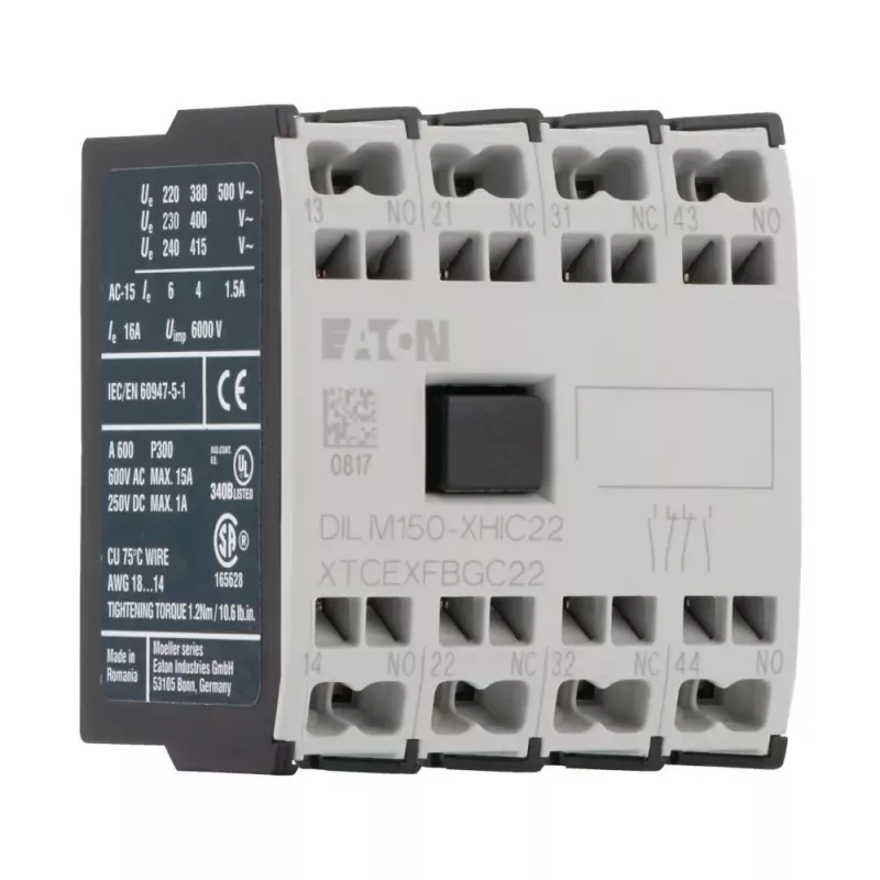 Eaton pagalbinis kontaktų blokas 4 polių 2NO+2NC, tvirtinamas viršuje, DILM40-DILM150, varžtiniai gnybtai 278046
