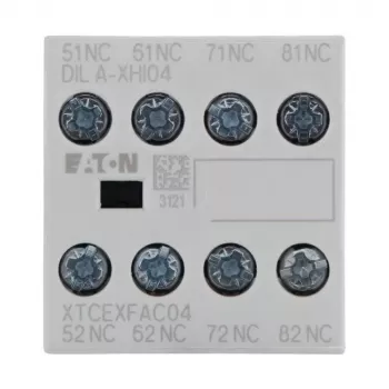 Eaton DILA-XHI04 pagalbinis kontaktų blokas, 4 polių, 2NO+2NC, priekinio montavimo, varžtiniai gnybtai, juodas/baltas 276424