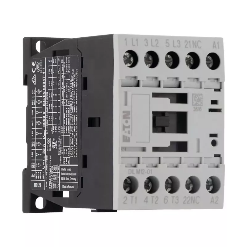 Eaton DILM12-01 3 polių variklio kontaktorius, 230 V AC / 240 V AC ritė, 12 A, 1 NC pagalbinis kontaktas 276865
