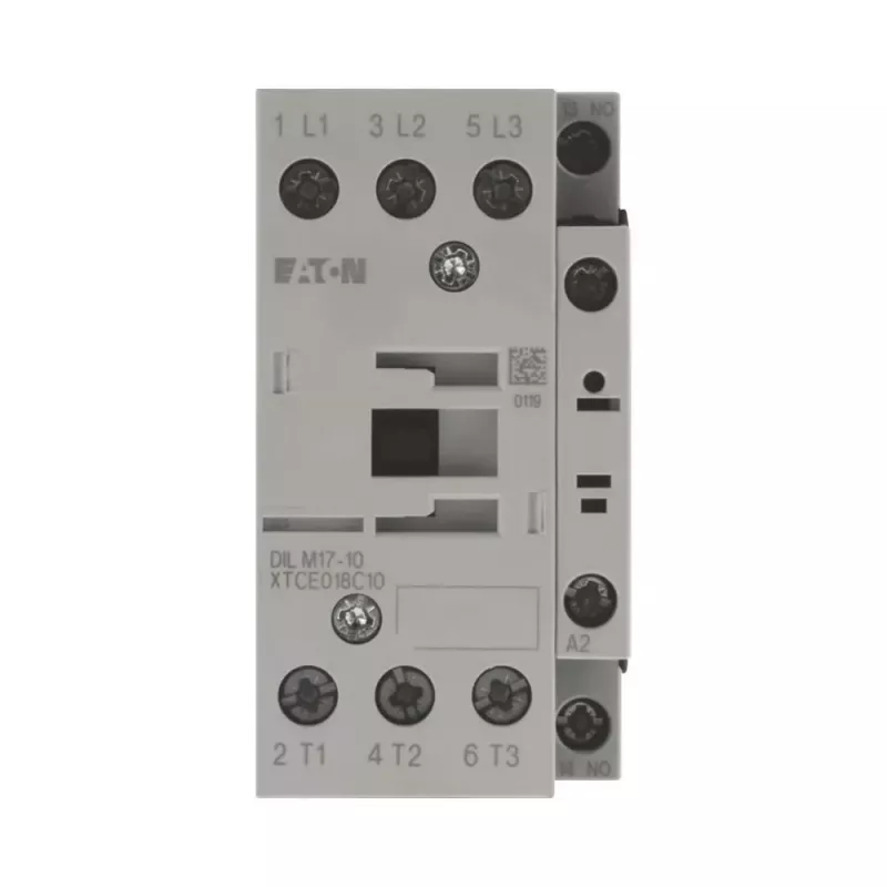 Eaton DILM17-10(RDC24) 3 polių kontaktorius, 24 V DC ritė, 17 A AC-3, 1 NO pagalbinis, IP00, juodas/baltas 277018