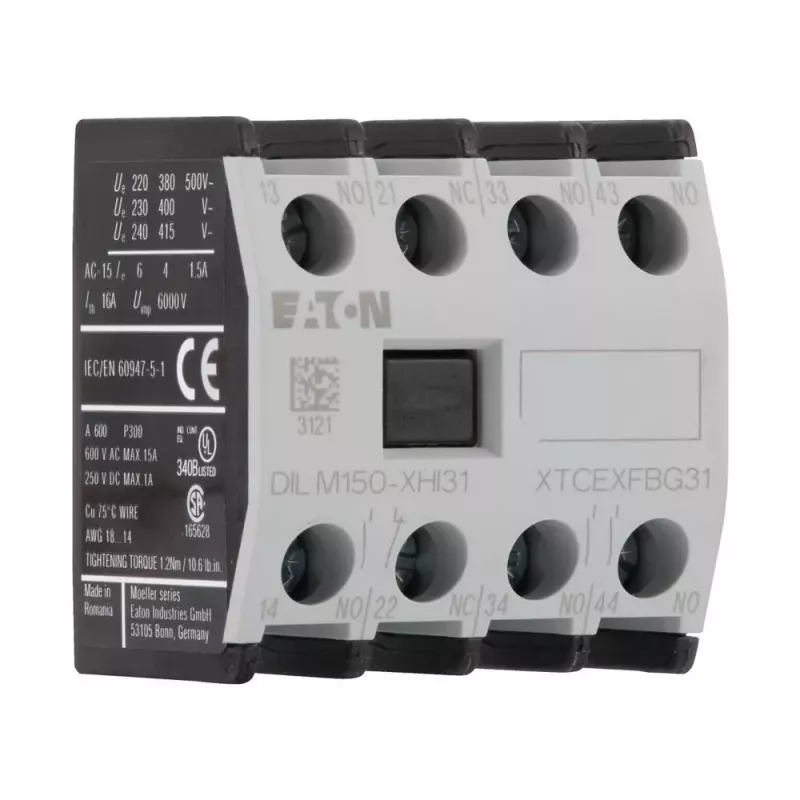 Eaton DILM150-XHI31 pagalbinis kontaktų blokas, 3NO+1NC, montuojamas priekyje, varžtiniai gnybtai 277949