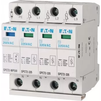 EATON SPCT2-335-3+NPE 2 tipo viršįtampių apsaugos prietaisas, 3 fazių + neutralus + PE, 335 V AC, 40 kA Imax, DIN bėgelis 167622