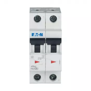 Eaton FAZ-C6/2 automatinis grandinės pertraukiklis (MCB), 6 A, 2 polių, C tipo, 10 kA, 230/400 V AC 278754