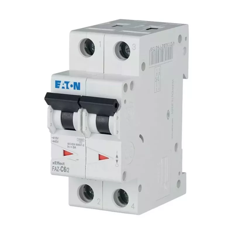 Eaton FAZ-C6/2 automatinis grandinės pertraukiklis (MCB), 6 A, 2 polių, C tipo, 10 kA, 230/400 V AC 278754