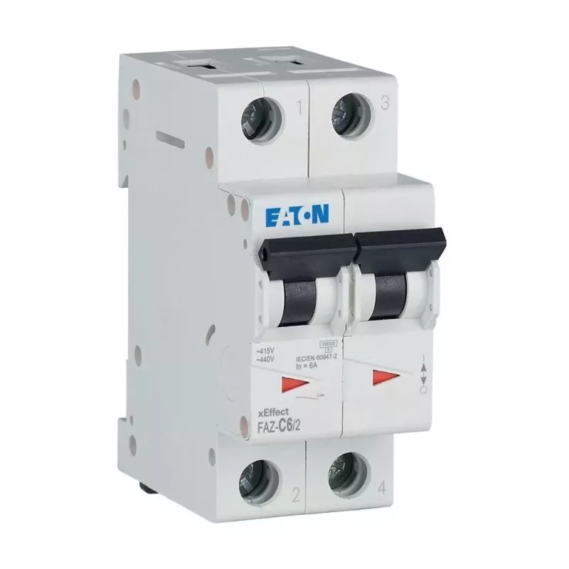 Eaton FAZ-C6/2 automatinis grandinės pertraukiklis (MCB), 6 A, 2 polių, C tipo, 10 kA, 230/400 V AC 278754
