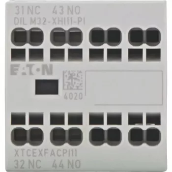 Eaton DILM32-XHI11-PI pagalbinis kontaktų blokas, 1 NO + 1 NC, 4 A, priekinio montavimo, skirta DILM7-DILM32 kontaktoriams 199309